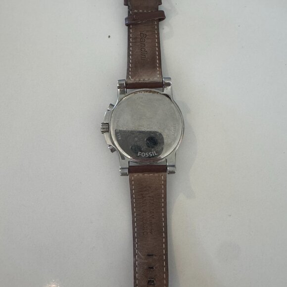 Fossil Men’s Chronograph Watch – Cream Dial, Blue Hands, Brown Leather Band - Picture 2 of 2